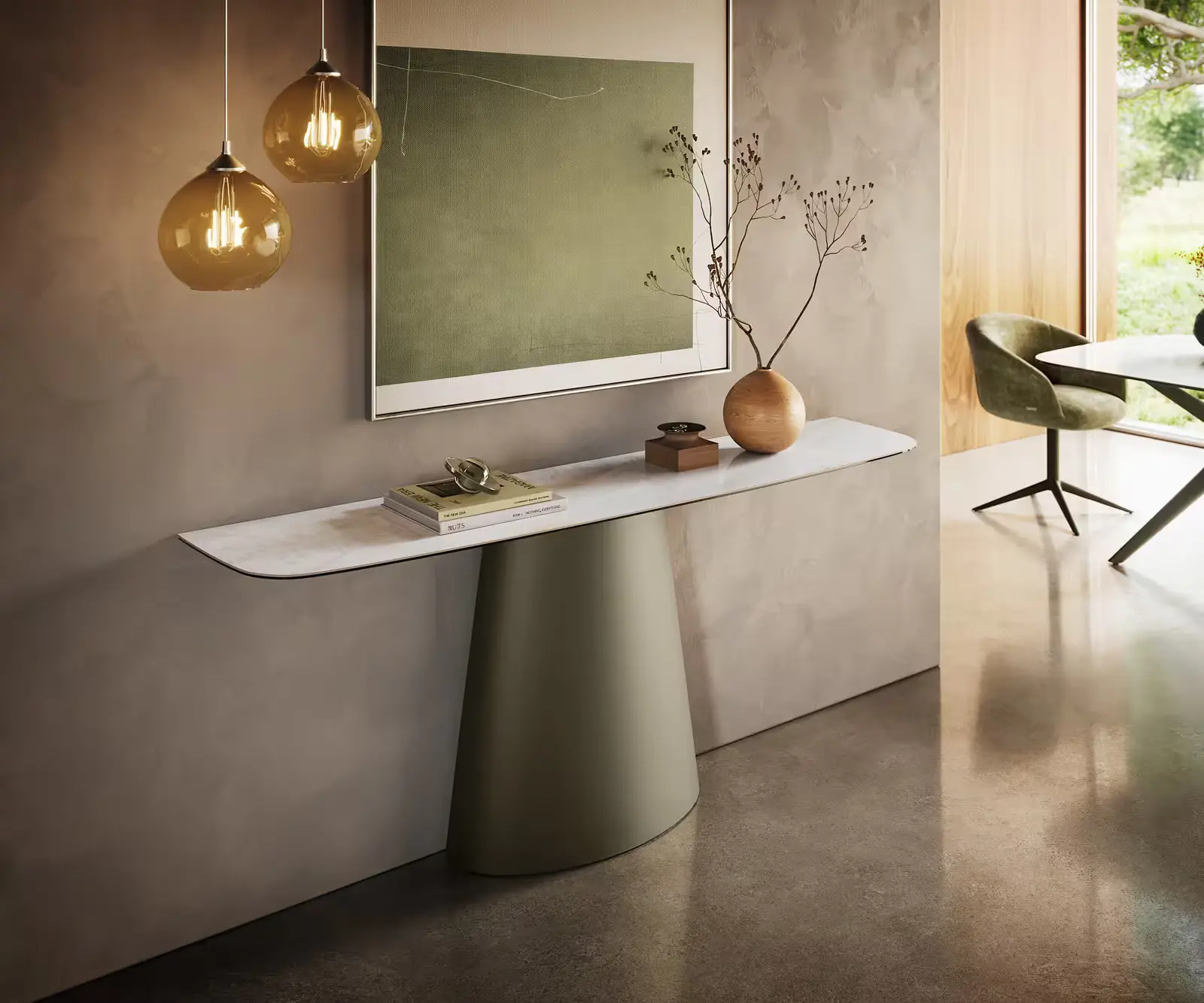 DELIFE Konzolový stůl Edge oválný tvar 180×40 cm keramika Onyx Pearl Conos kov titanová barva