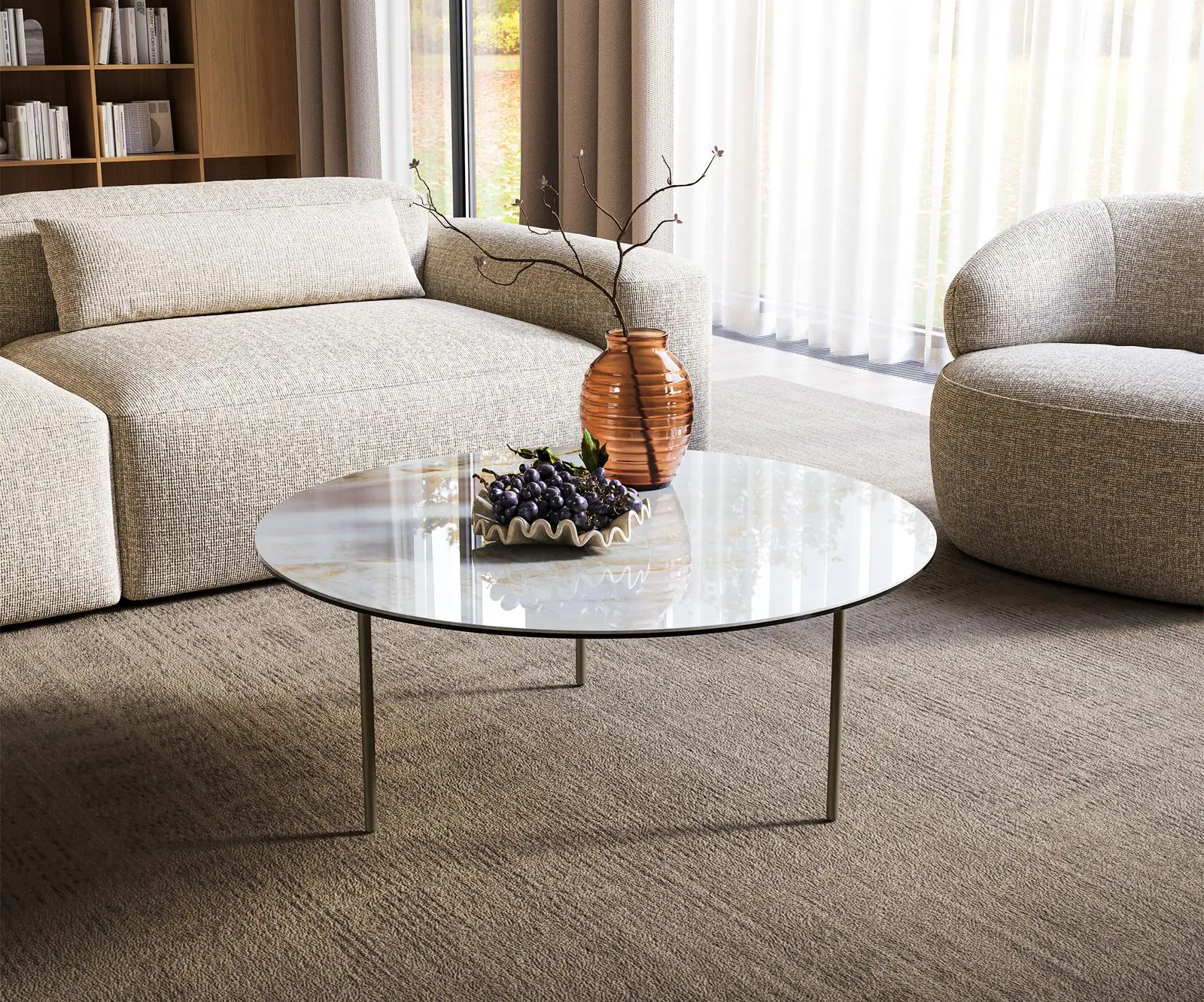 DELIFE Konferenční stolek Edge kulatý 90×90 cm keramika Onyx Pearl Trive kov titanová barva