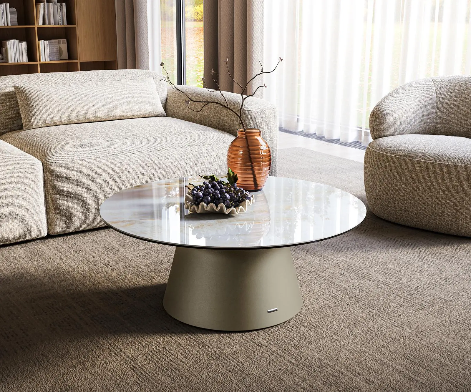 DELIFE Konferenční stolek Edge kulatý 90×90 cm keramika Onyx Pearl Borna Titanová barva