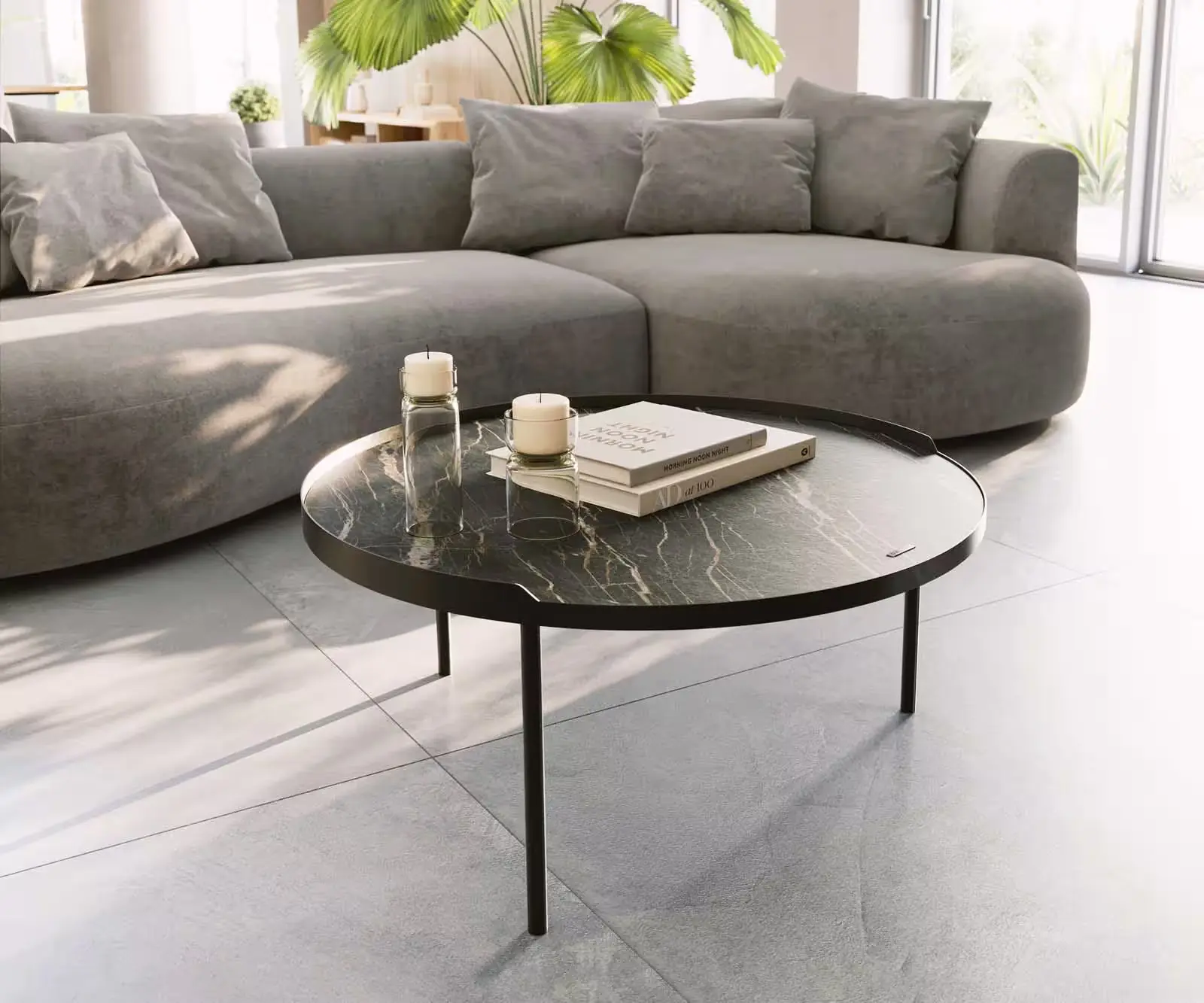 DELIFE Konferenční stolek Torell 80x80 cm keramika Laminam®Noir Desir hnědá kovový rám titanový efektový povrch
