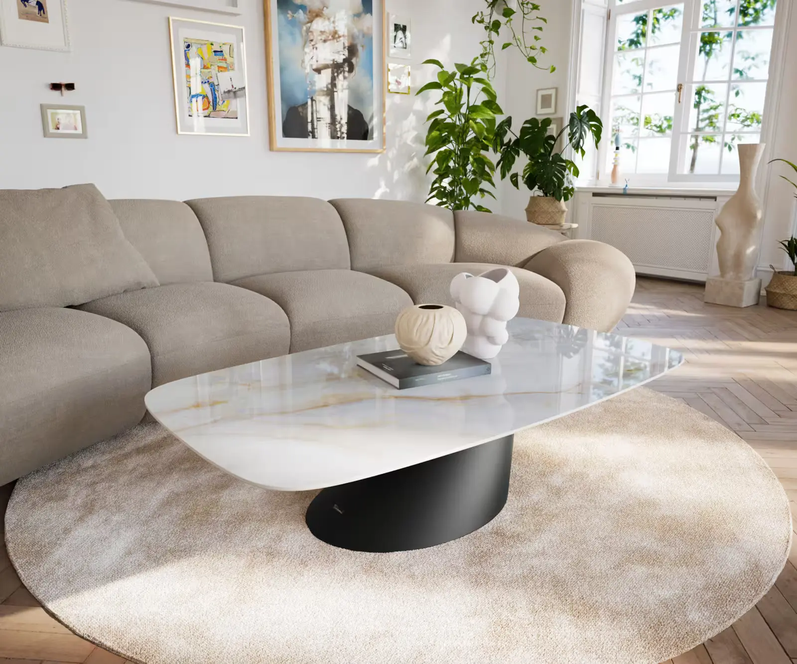 DELIFE Konferenční stolek Edge oválný tvar 140×80 cm keramika Onyx Pearl Salto kov černá