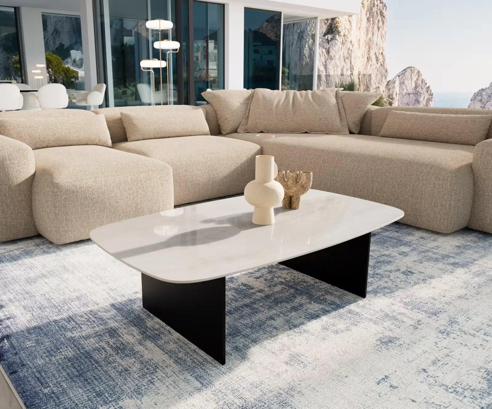 DELIFE Konferenční stolek Edge oválný tvar 120×70 cm keramika onyx champagne Salto kov černá