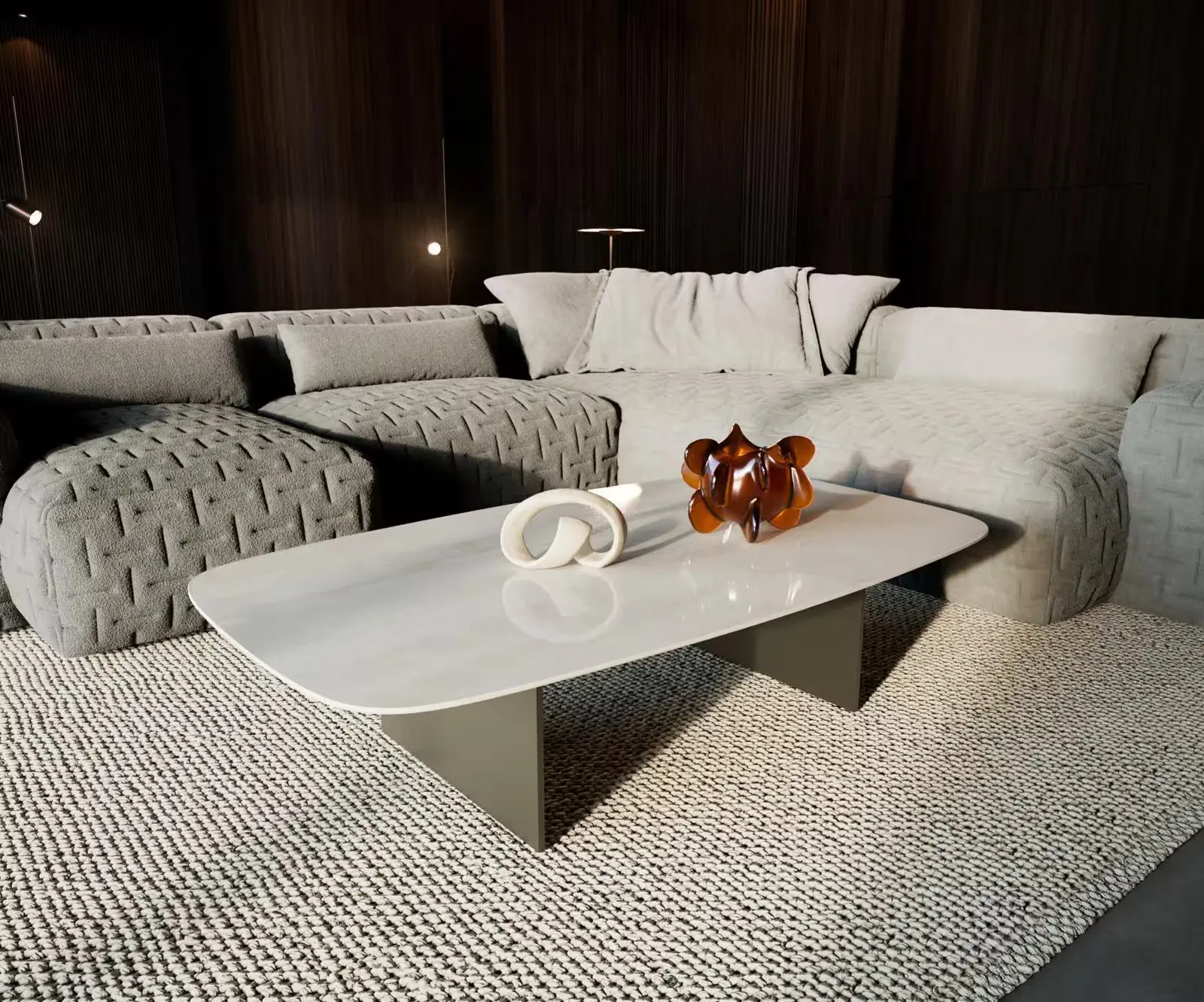DELIFE Konferenční stolek Edge Boot 140×80 cm keramika onyx champagne Salto kov titanová barva