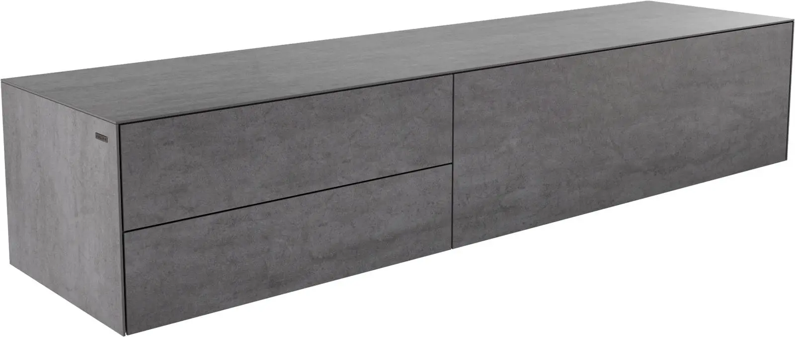 DELIFE TV stolek Cuor 180 cm keramika beton šedá 1 výklopná dvířka 2 zásuvky
