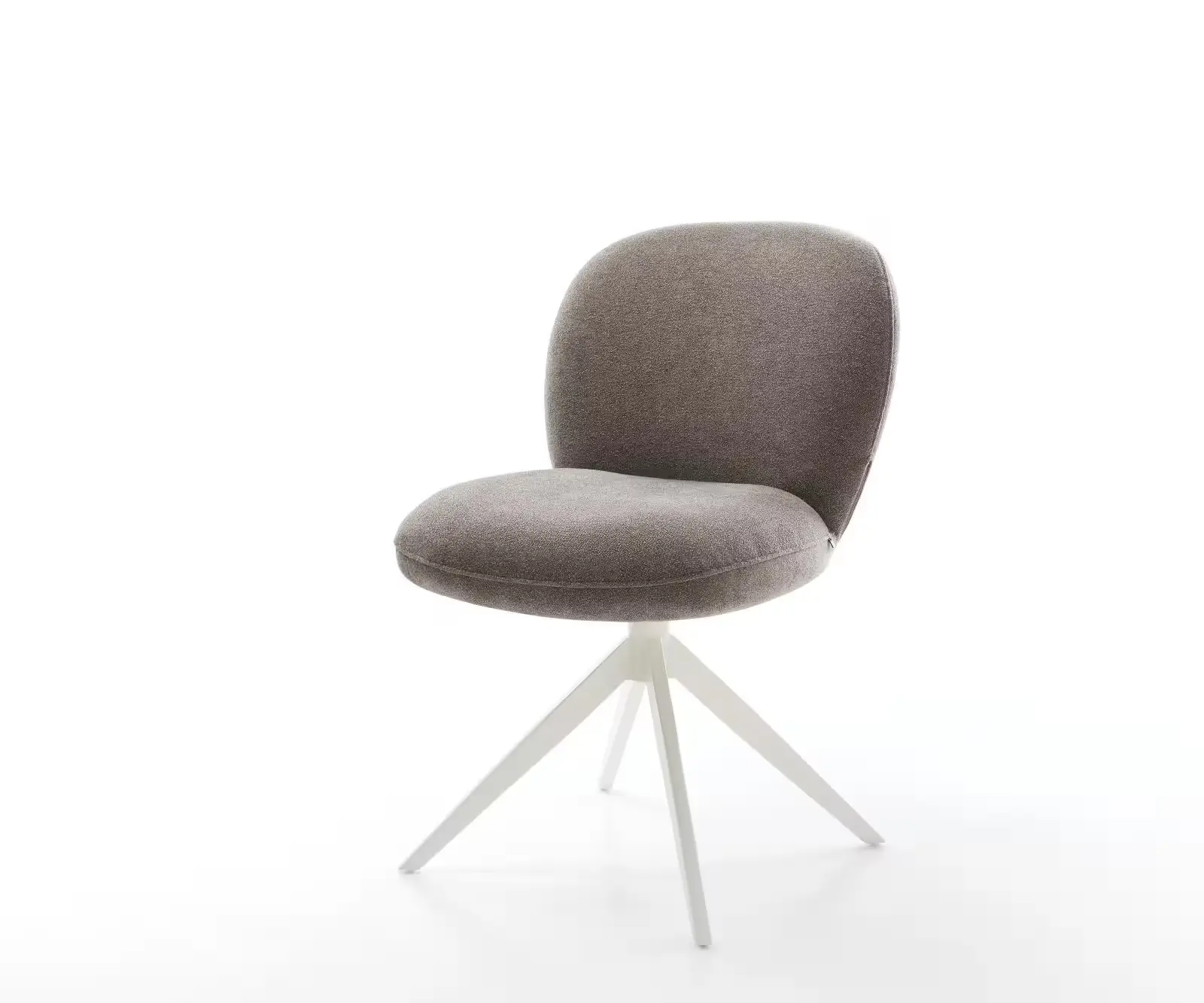 DELIFE Jídelní židle Nube-Flex strukturovaná látka měkký taupe široká křížová podnož bílá 360° otočná houpací funkce taštičkové pružiny
