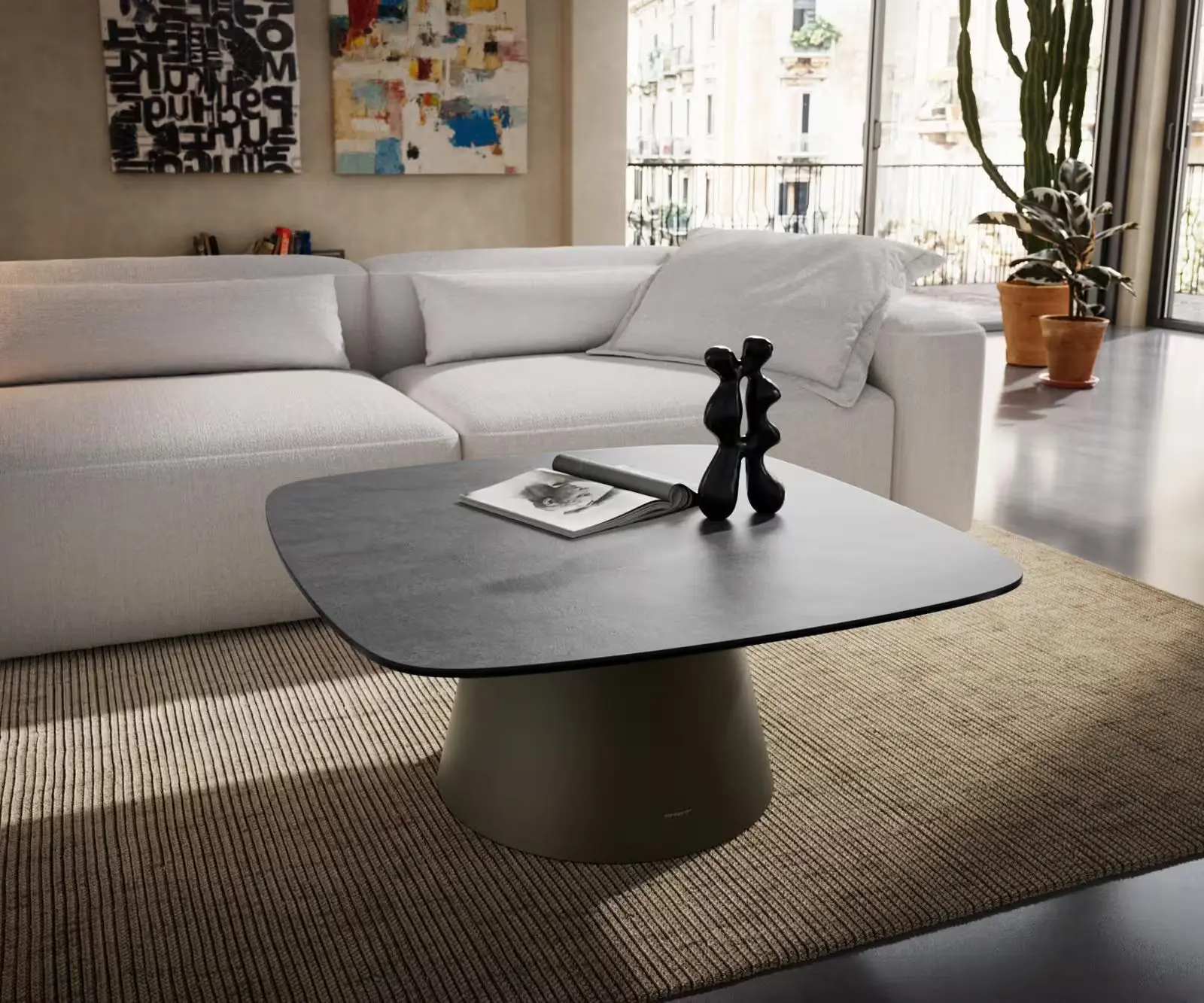 DELIFE Konferenční stolek Edge oválný tvar 90×90 cm keramika beton šedá Borna Titanová barva