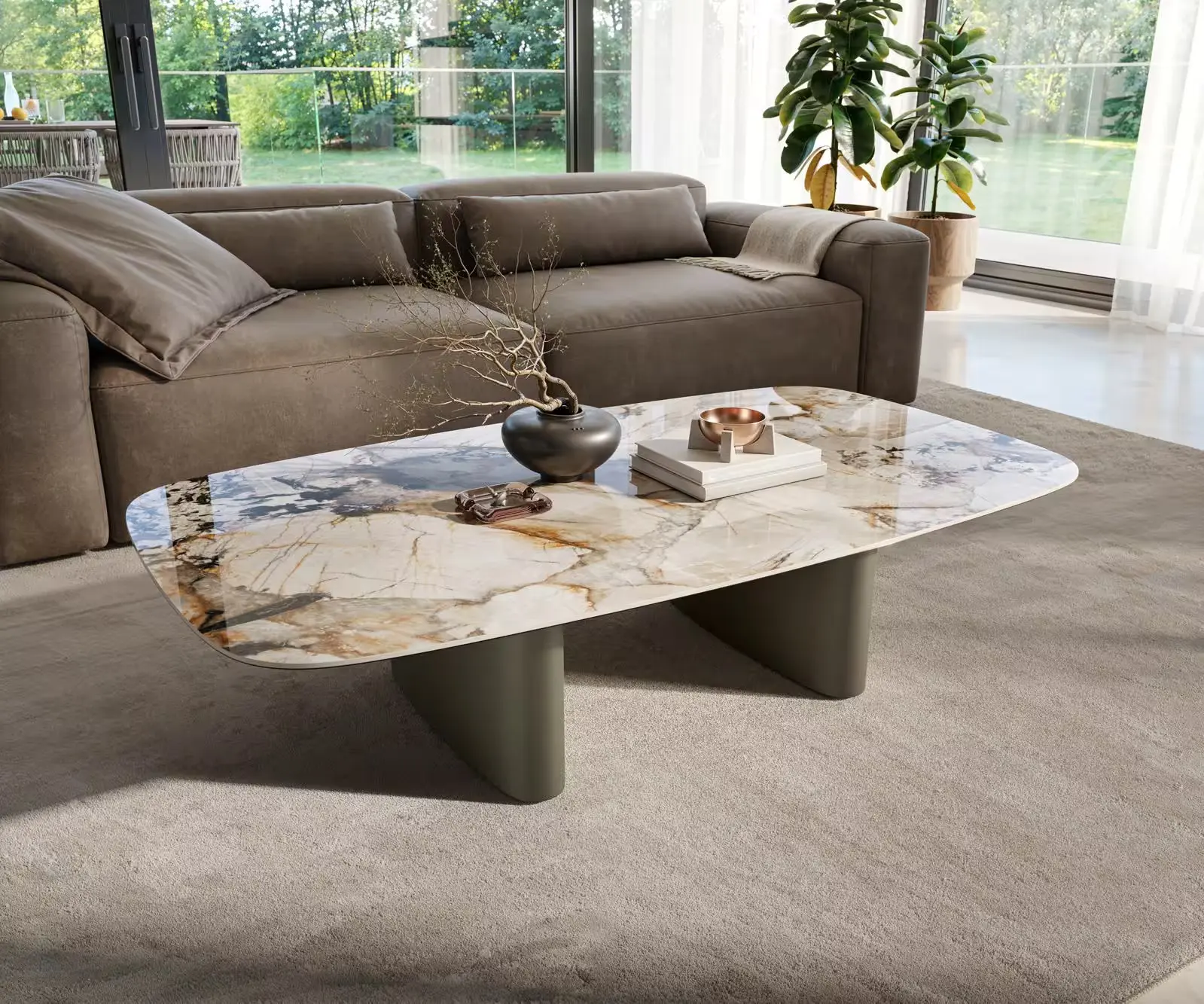 DELIFE Konferenční stolek Edge tvar oválný 135×80 cm keramika Patagonia leštěná Ovada Titanová barva
