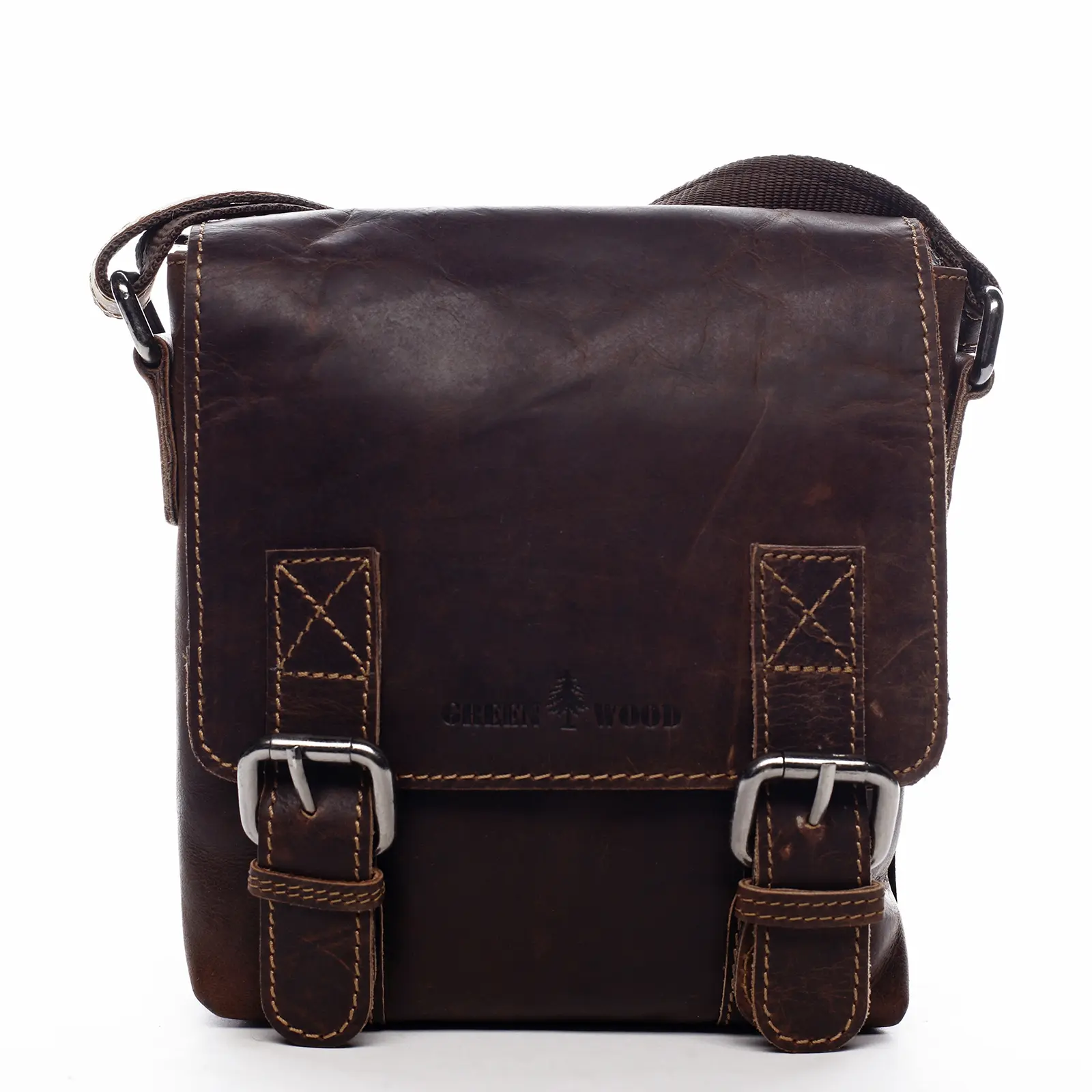 Menší kožená pánská crossbody Raul Green Wood, tmavě hnědá