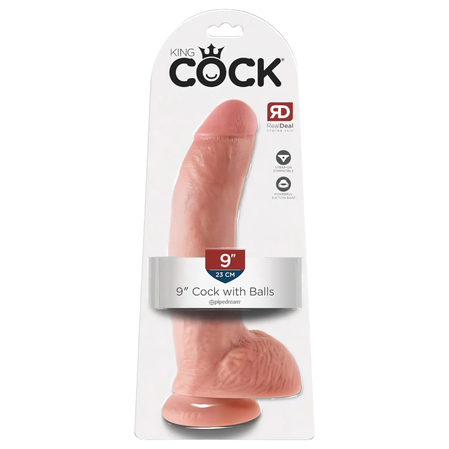 King Cock 9 - velké dildo s přísavkou a varlaty (23 cm, tělová barva)