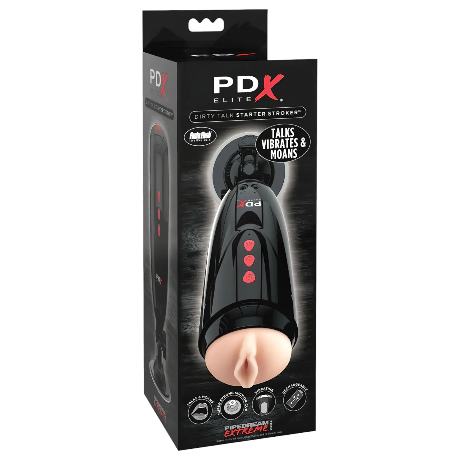 PDX Elite Dirty Talk - vibrační umělá vagína masturbátor (černá)