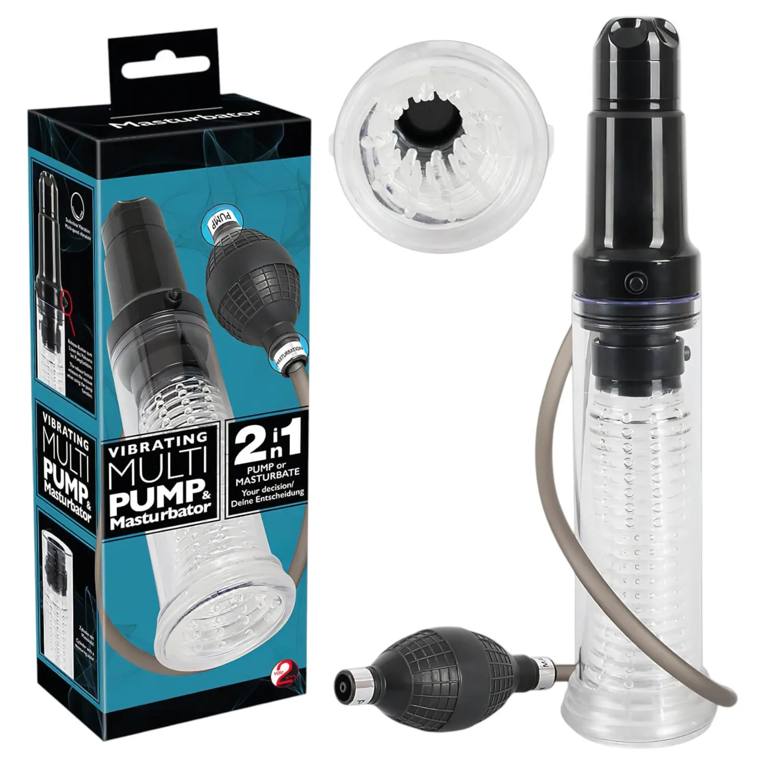 You2Toys - 2v1 vakuová pumpa a masturbátor - průhledný