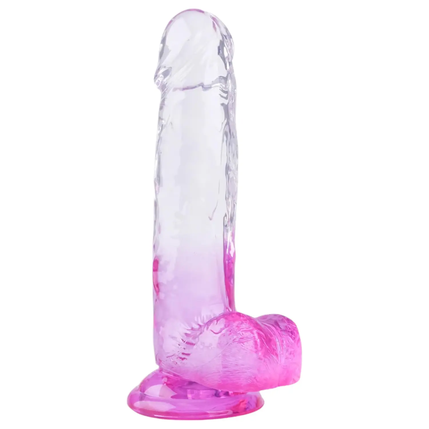 Sunfo - dildo s přísavkou a varlaty - 22 cm - průhledně fialový