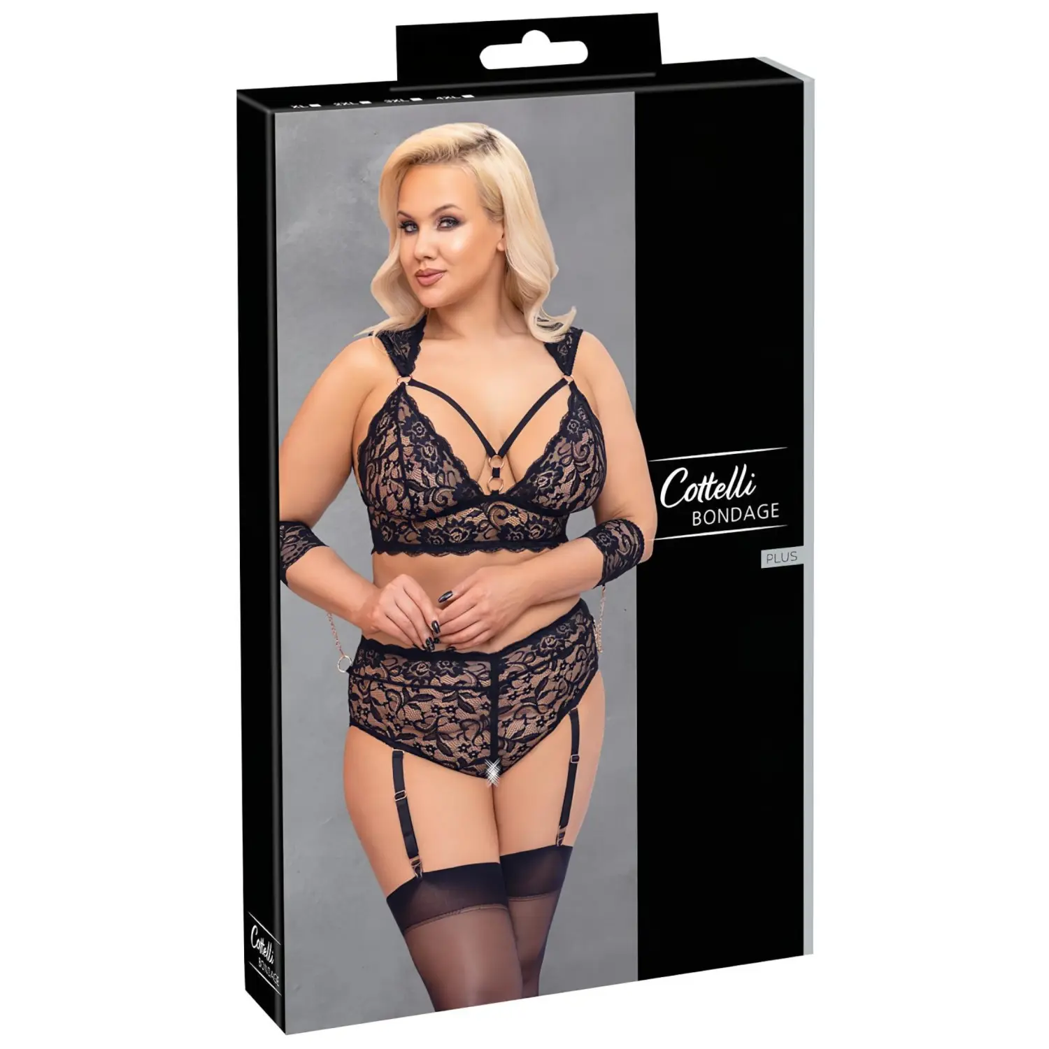 Cottelli Bondage Plus Size - krajková podprsenka sada (černá) -