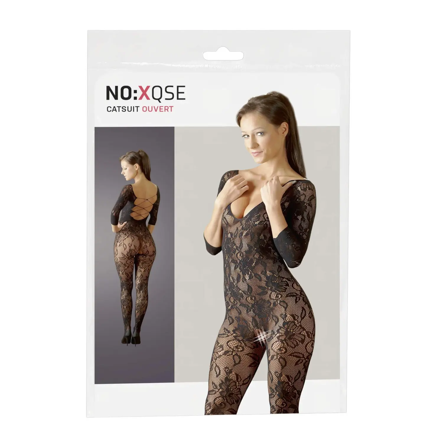 NO:XQSE - černý květovaný catsuit (S-L)