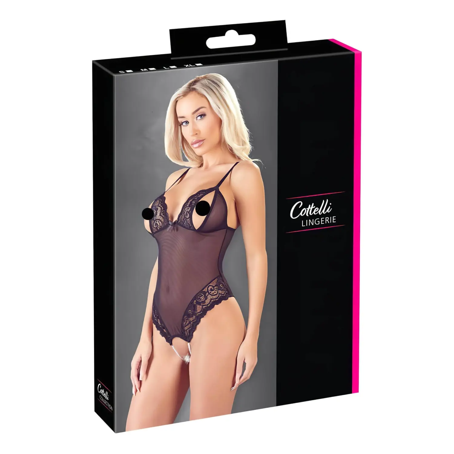 Cottelli - otevřené body s krajkou a perlami - černé -