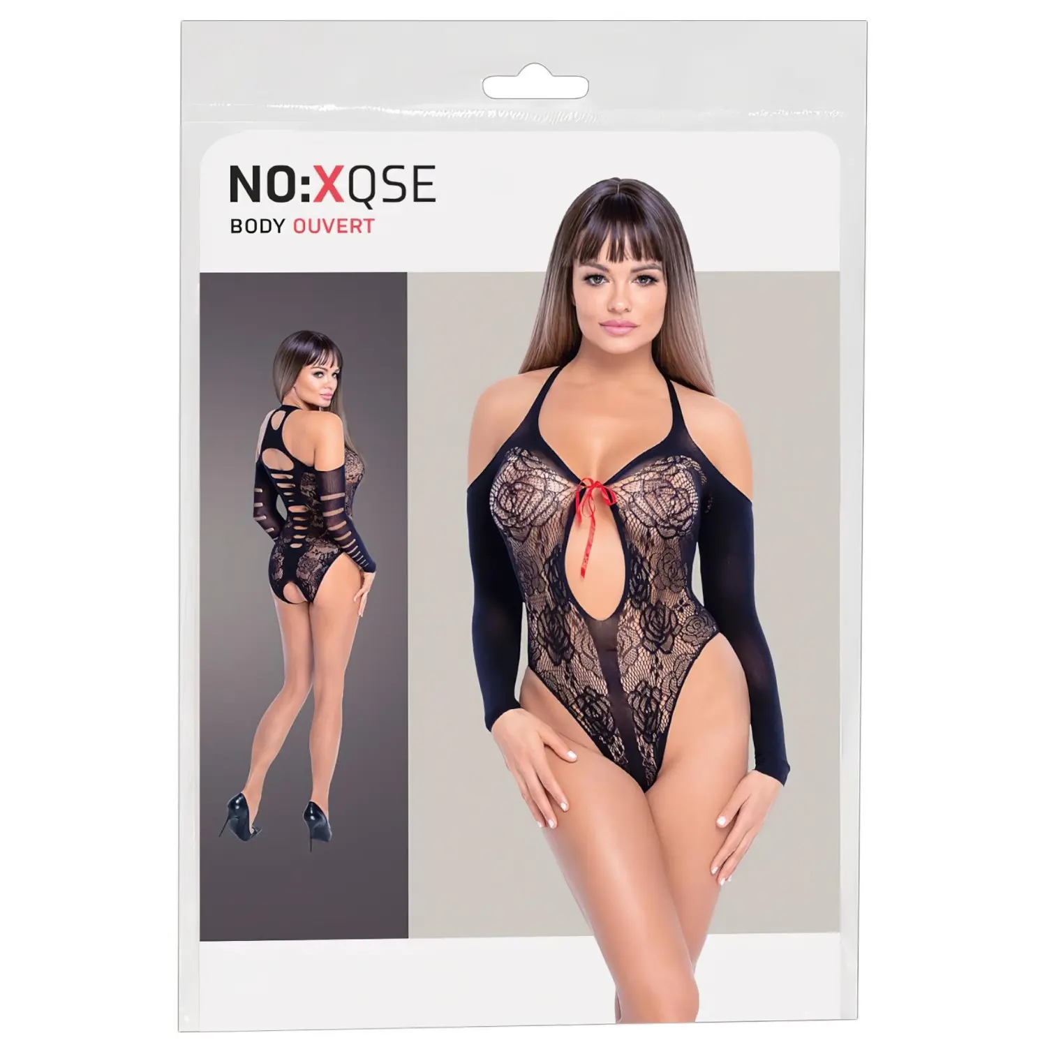 NO:XQSE - dámské body s mašlí - dlouhý rukáv - černé S-L