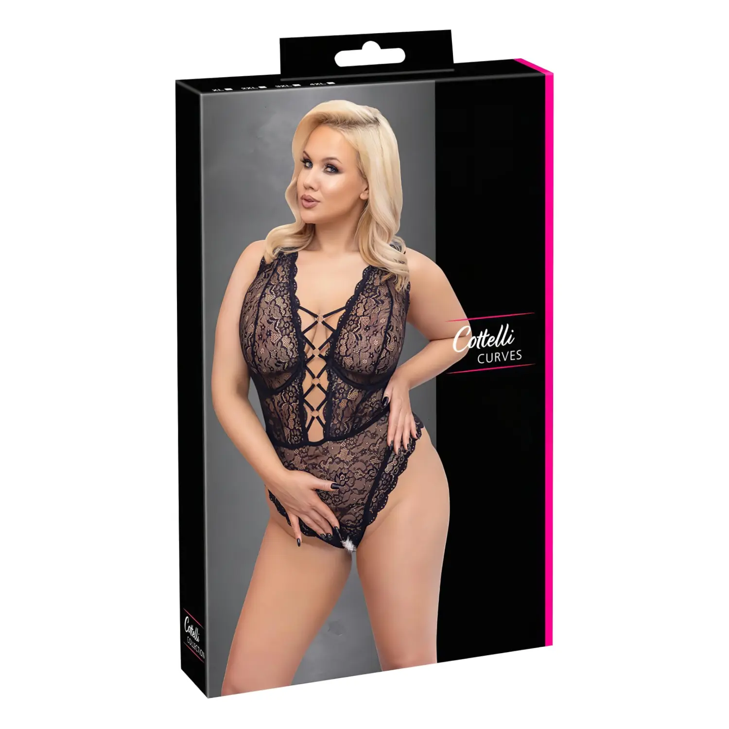 Cottelli Curves Plus Size - transparentní vzorované body - černé