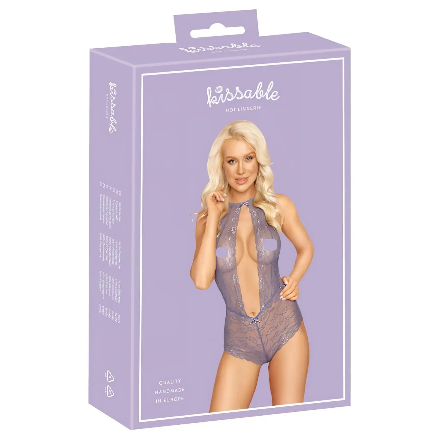Kissable - krajkové body s límečkem na krk - fialová - L/XL
