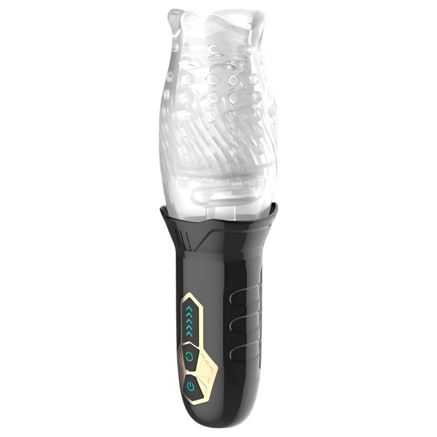 Leopard Bellucci 360 - rotačně-vibrační masturbátor (průhledný‑černý)