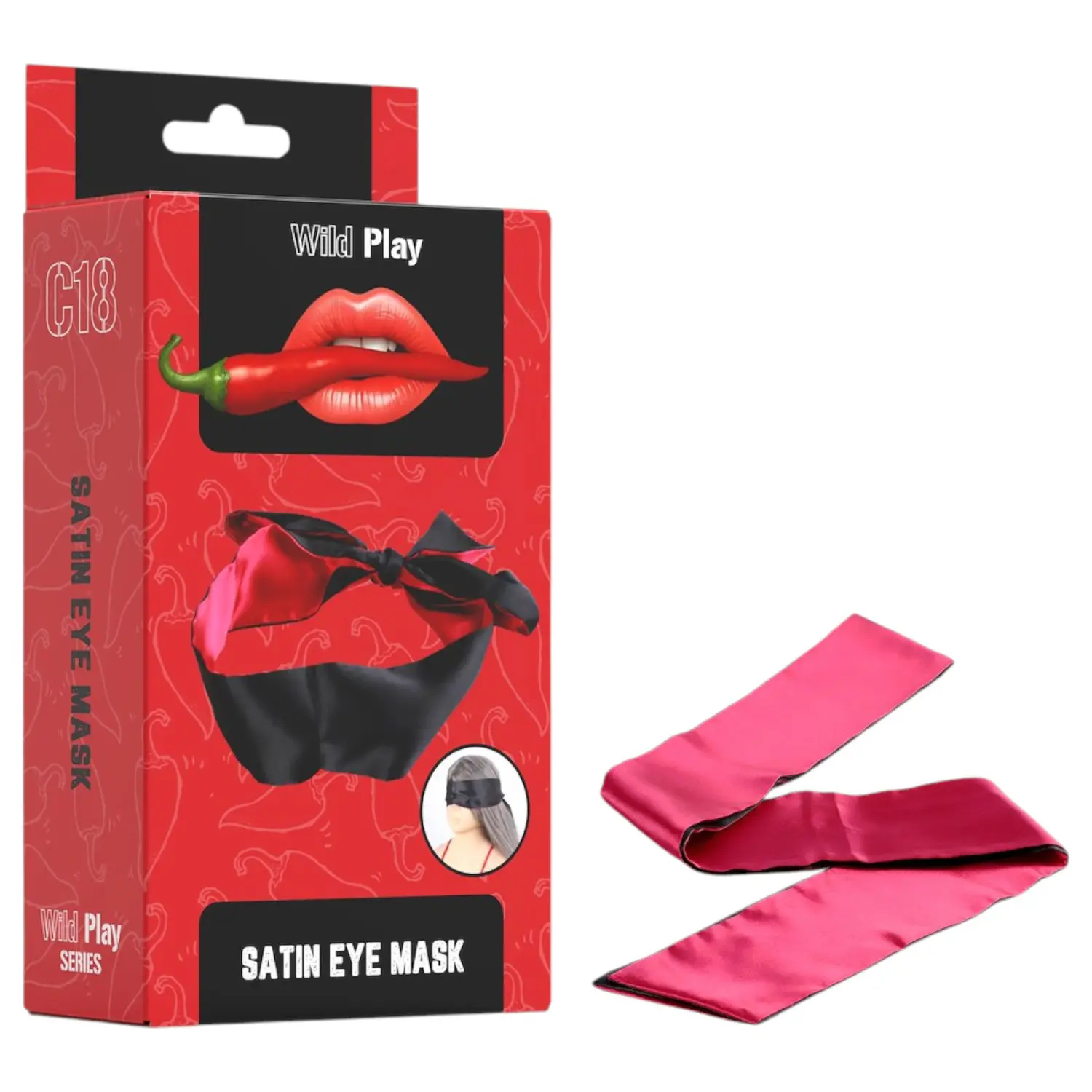 Wild Play - saténová maska na oči - černá/růžová