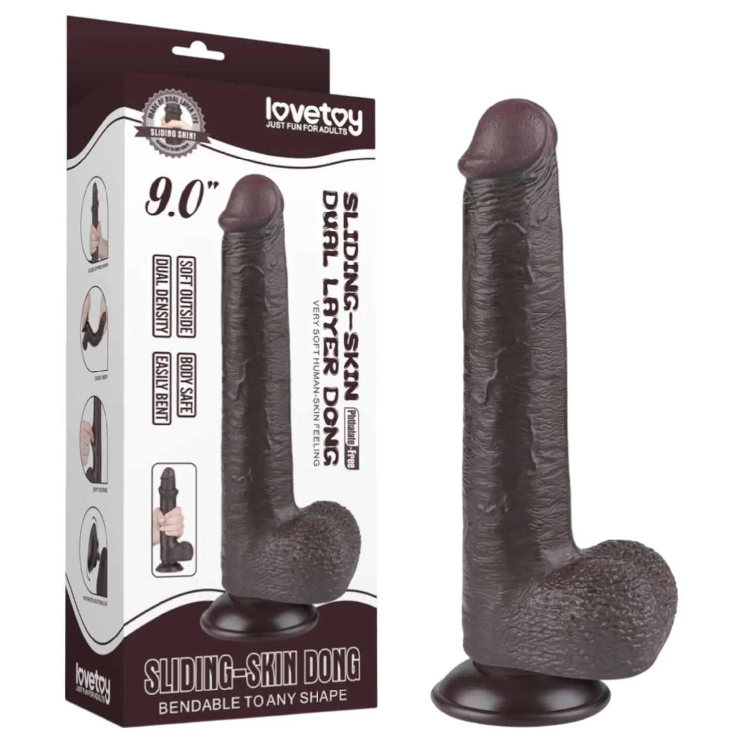 Sliding-Skin - přísavkový dvouvrstvý dildo - 20,8 cm (hnědý)