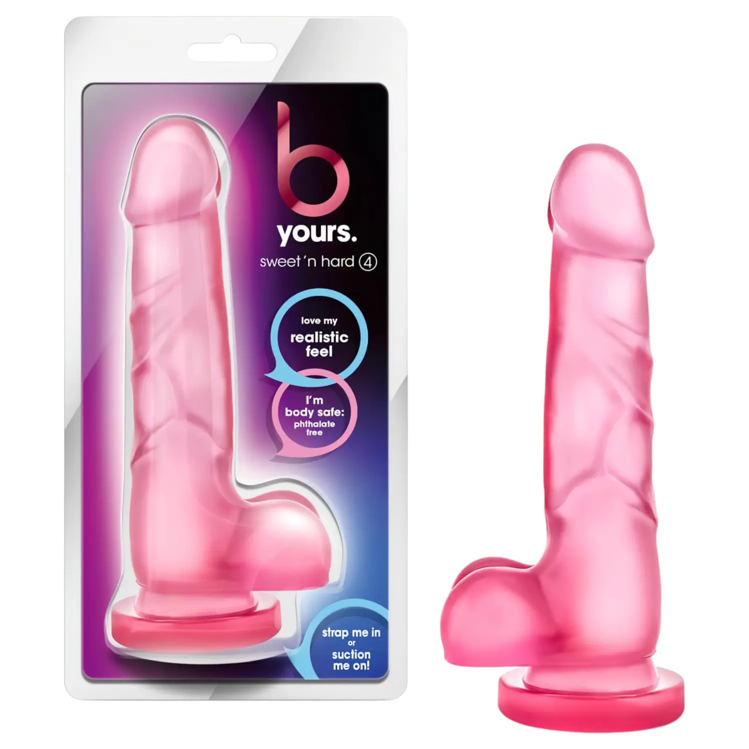 B Yours Sweet N Hard 4 - realistické dildo s varlaty - 18 cm - růžové