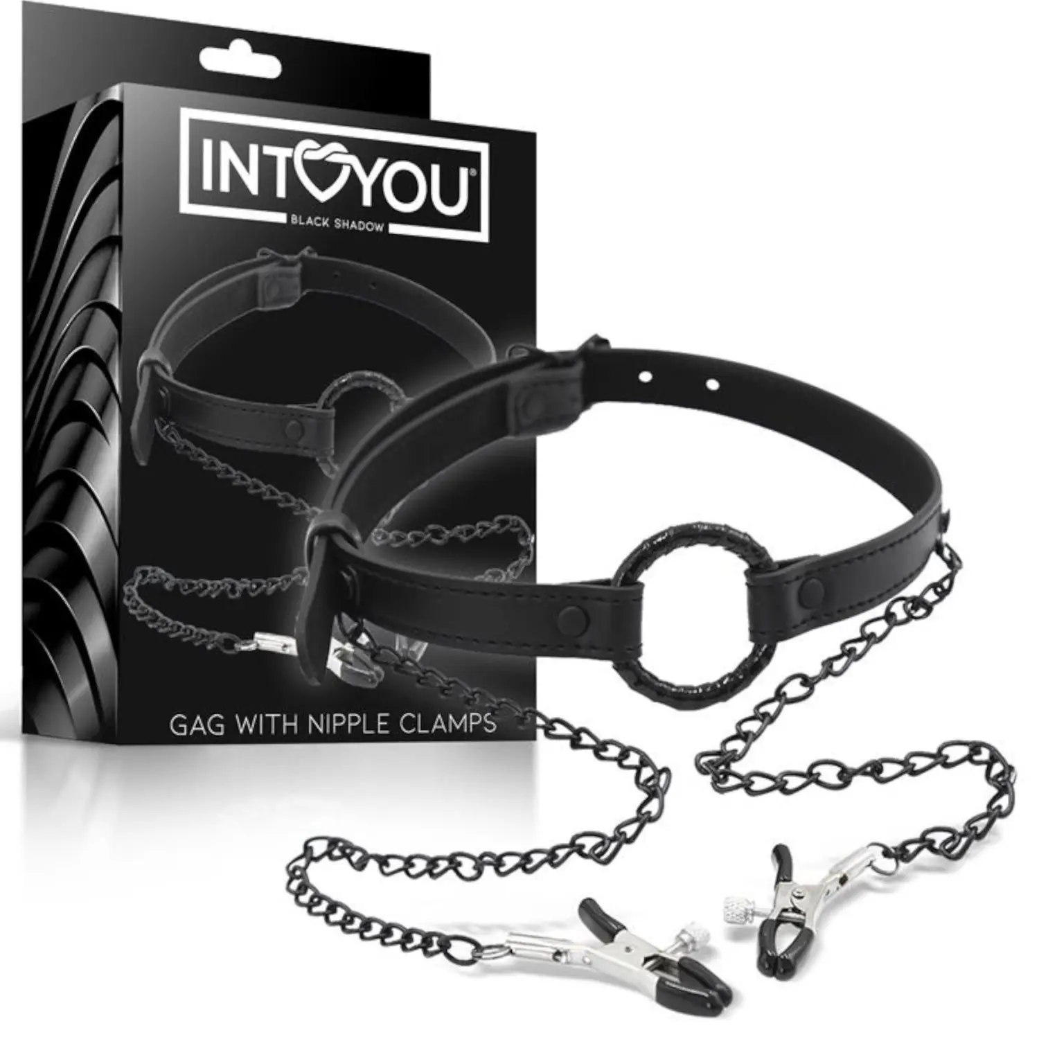 INTOYOU - roubík s kolíčky na bradavky - černý