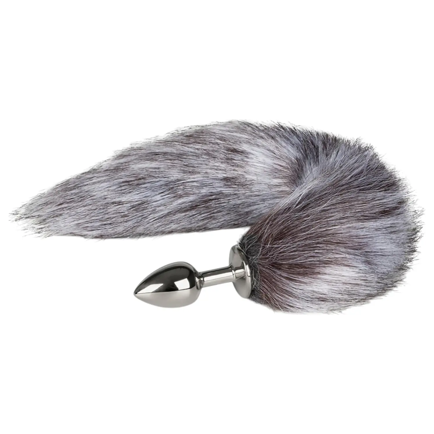 EasyToys Fox Tail Plug no.5 stříbrný anální kolík s šedivým liščím ocasem