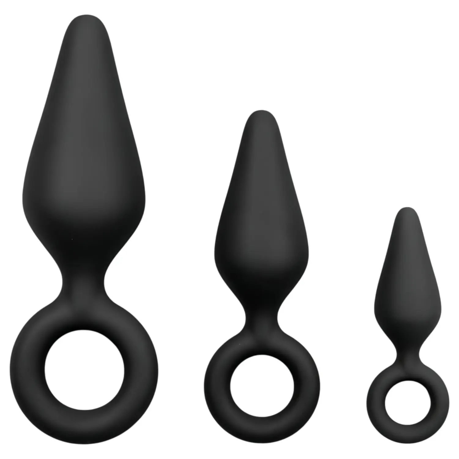 Easytoys - anální kolíky se silikonovým kroužkem - sada 3 ks - černé