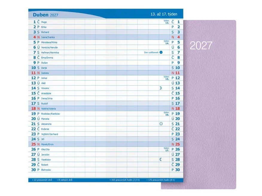 Měsíční diář 2027 MFP Paper M101 PVC pastelově fialový