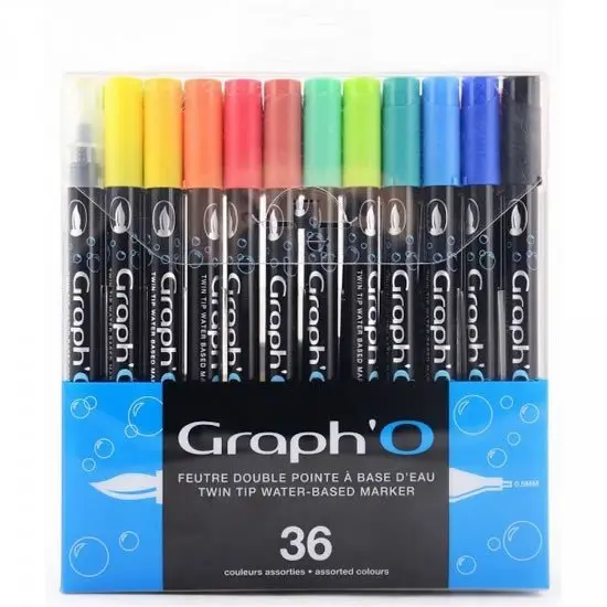 Graph´O brush set oboustranných fixů na vodní bázi, 36ks