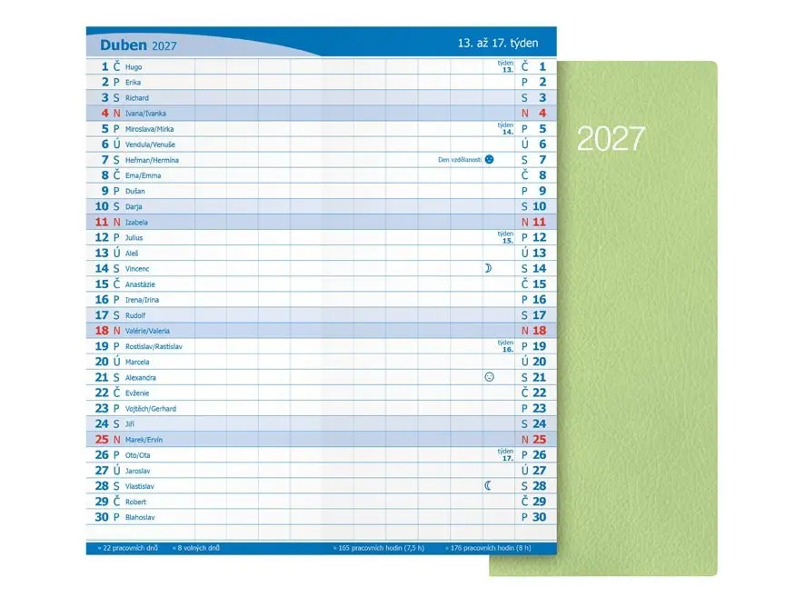 Měsíční diář 2027 MFP Paper M101 PVC mint