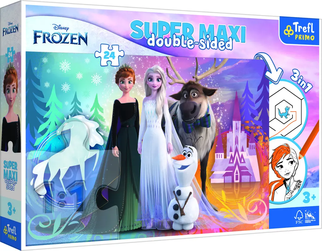 Trefl Oboustranné puzzle 24 ks SUPER MAXI 3v1 Happy World of Frozen