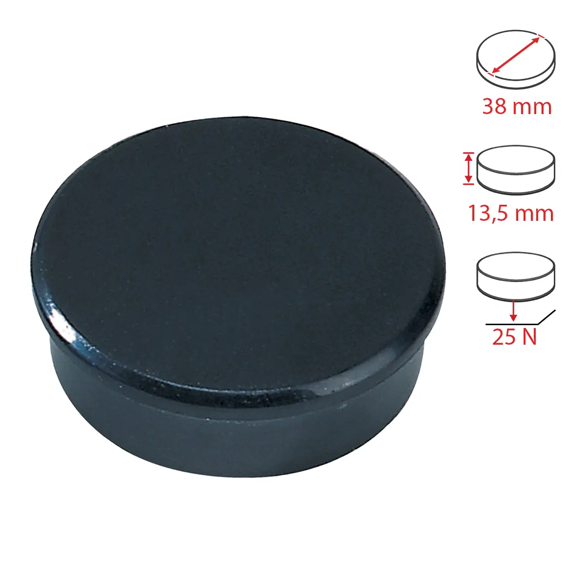 Dahle magnet plánovací, Ø 38 mm, 25 N, 10 ks, černý