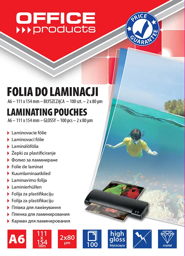 Laminovací fólie Office Products A6 2x80mic., lesklé, 100ks