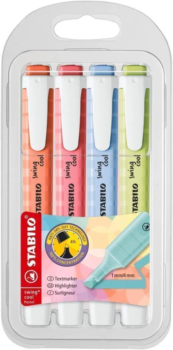 STABILO swing cool Pastel Zvýrazňovač - sada 4 barev (nové barvy)