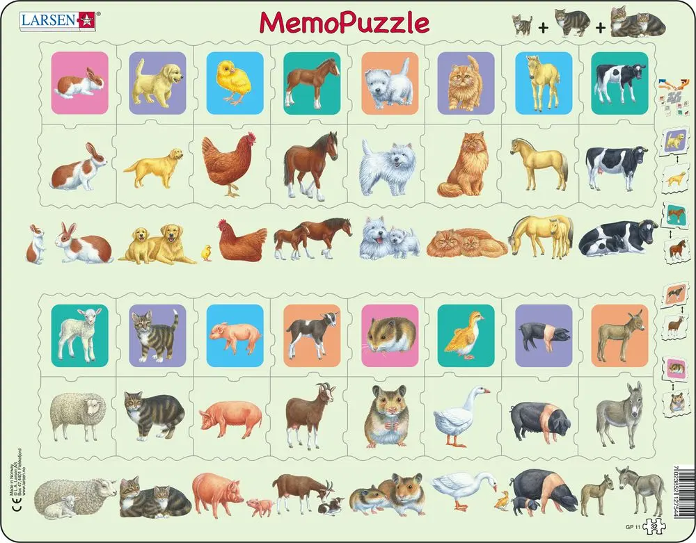 MemoPuzzle: Domáce zviratká a mlaďatá GP11 - puzzle z kategorie Náučné puzzle
