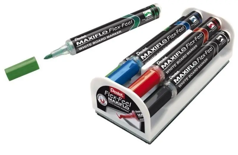 Pentel Maxiflo Flex-Feel - popisovač na bílé tabule - sada 4 ks + houba