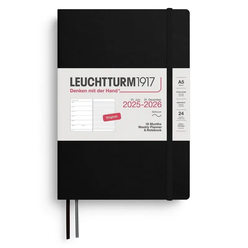 Weekly Planner & Notebook 2026 Medium (A5) 18 Months Black