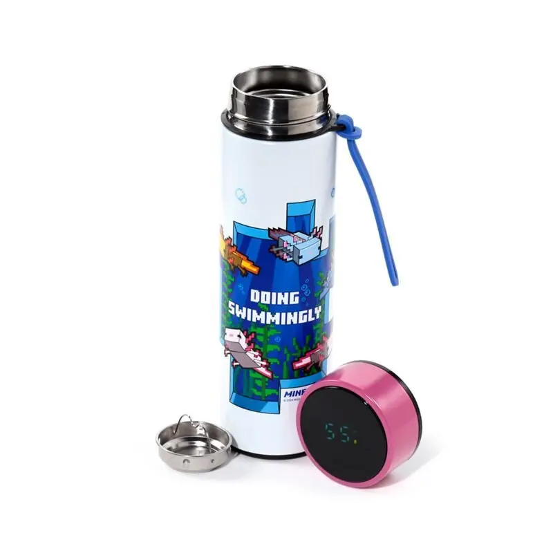 Minecraft Nerezová termoláhev s digitálním teploměrem 450ml - Axolotl