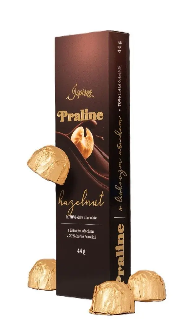 ISPIRITI Praline s lískovým ořechem v 70% hořké čokoládě 44 g