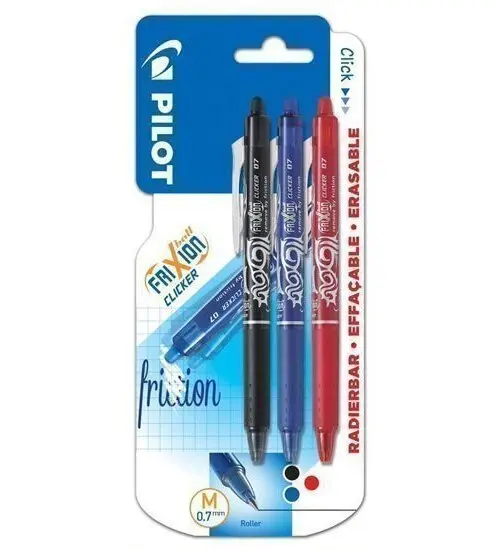 Sada 3 kusov Rollerrov FriXion Ball Clicker, 0.7 čierna, červená a modrá farba