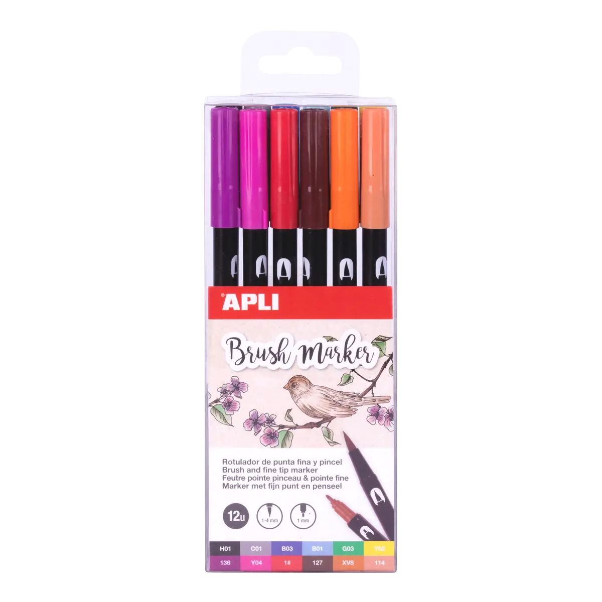 APLI štětcové fixy BRUSH DUO - sada, 12 ks, mix barev