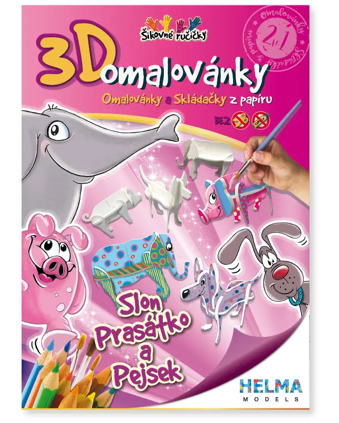3D omalovánky Slon, prasátko a pejsek