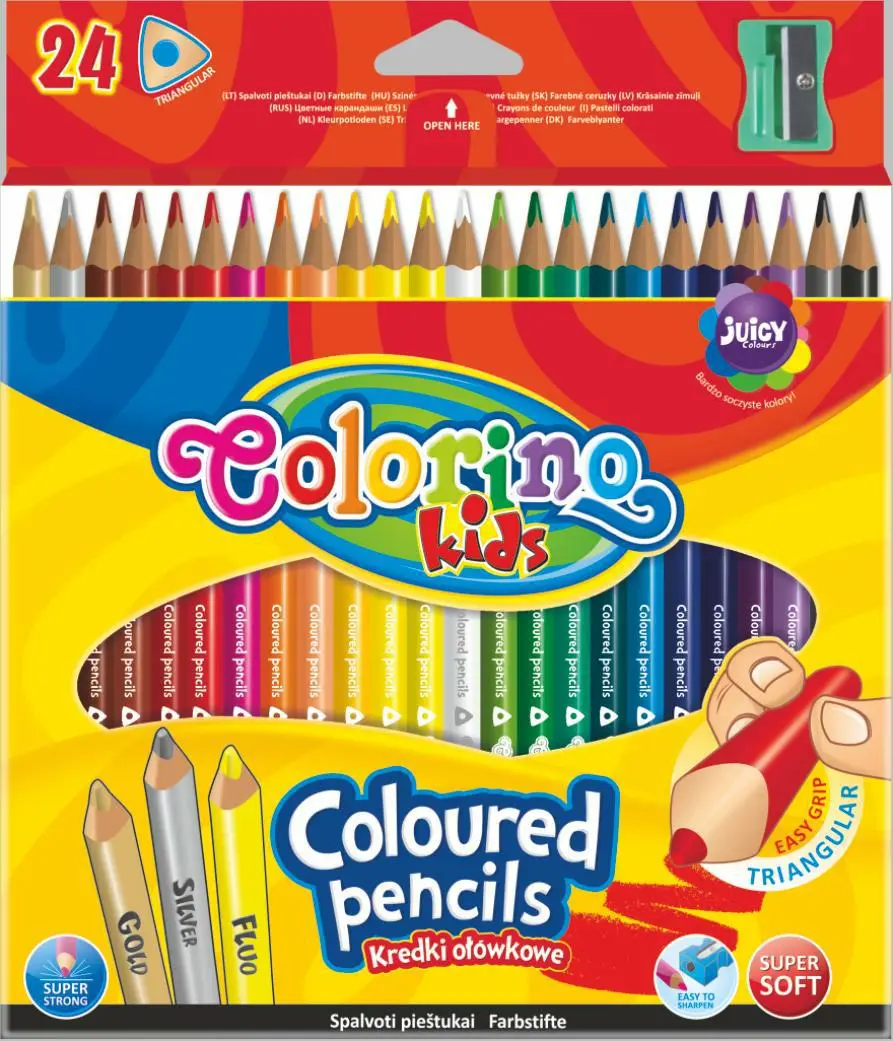Trojúhelníkové barevné tužky Colorino s ořezávátkem, 24 ks