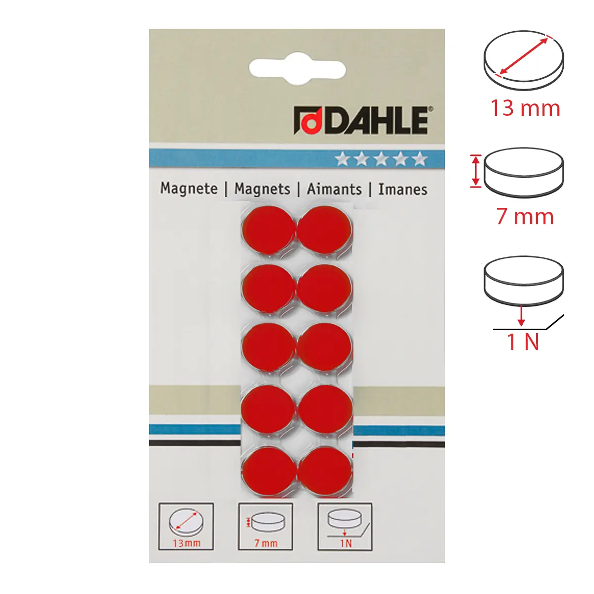 Dahle magnet plánovací, Ø 13 mm, 1 N, 10 ks, červený