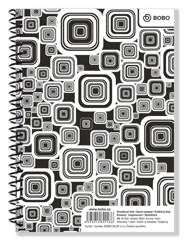 Blok BLACK & WHITE s boční plastovou spirálou A5, linka, 50 listů