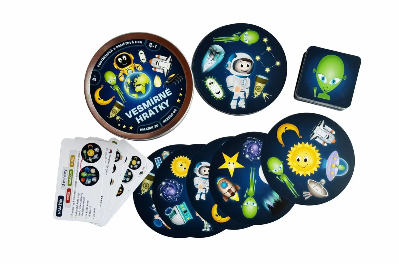 Teddies Vesmírné hrátky 2v1 společenská hra v plechové krabičce 10x4cm 4ks v boxu