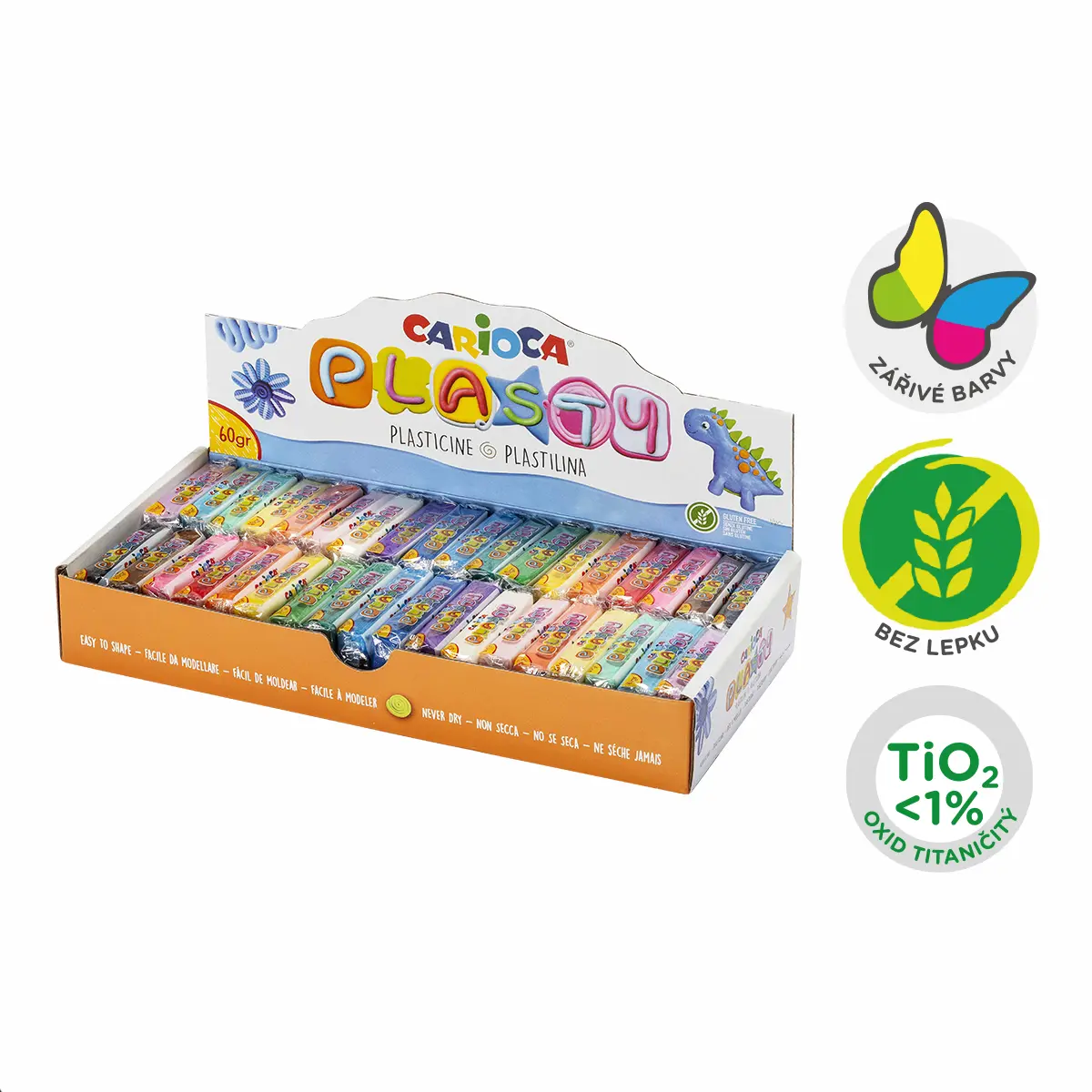 Carioca plastelína - displej, 36 × 60 g, mix barev