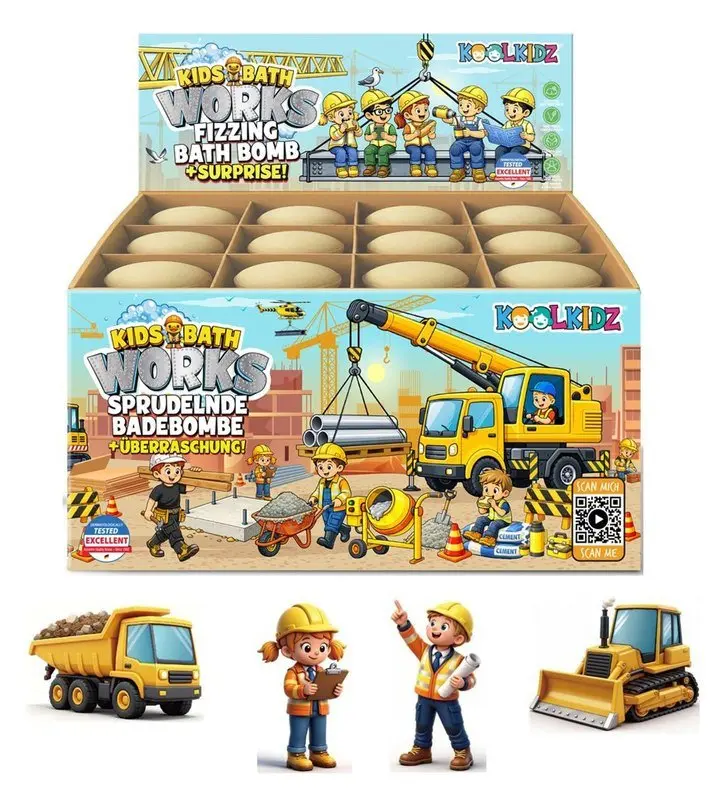 ACCENTRA Koupelová bomba KOOLKIDZ Works s překvapením stavba Broskev 150g